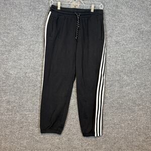 Adidas Pants Womens Small Black Joggers Fleece Sweatpants Cropped 3 Stripe